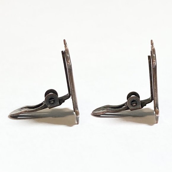 Vintage Copper Enamel Clip On Earrings Orange Red Swirl Artisan Unsigned - Picture 3 of 10